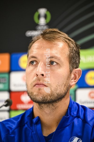Gent's goalkeeper Davy Roef pictured during a press conference of Belgian soccer team KAA Gent, Wednesday 14 October 2026 in Gent. The team is preparing for the opening match of the UEFA Conference League league phase against Danish Aarhus GF tomorrow