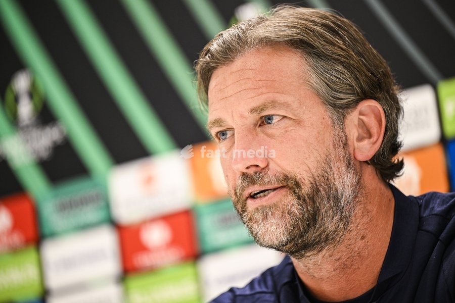 Gent's head coach Rik De Mil pictured during a press conference of Belgian soccer team KAA Gent, Wednesday 14 October 2026 in Gent. The team is preparing for the opening match of the UEFA Conference League league phase against Danish Aarhus GF tomorrow