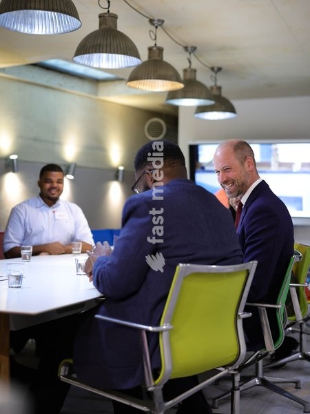 14/10/2026. London, UK. The Prince of Wales meeting with scholars and alumni of The Amos Bursary at UrbanMBA to spotlight the programme’s support to the next generation of Black British leaders. The Amos Bursary is a leading charity that supports high-achieving young people of African and Caribbean…
