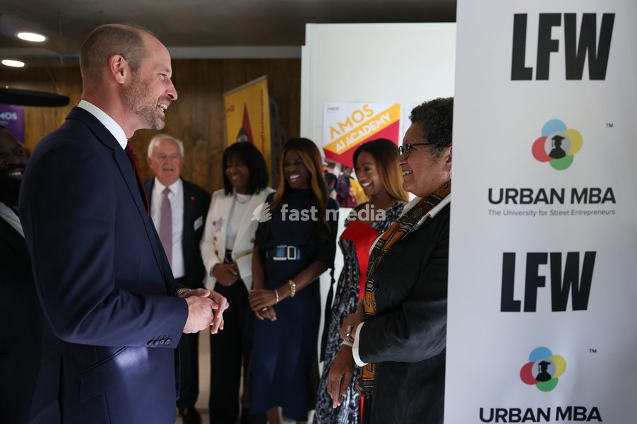 14/10/2026. London, UK. The Prince of Wales meeting with scholars and alumni of The Amos Bursary at UrbanMBA to spotlight the programme’s support to the next generation of Black British leaders. The Amos Bursary is a leading charity that supports high-achieving young people of African and Caribbean…