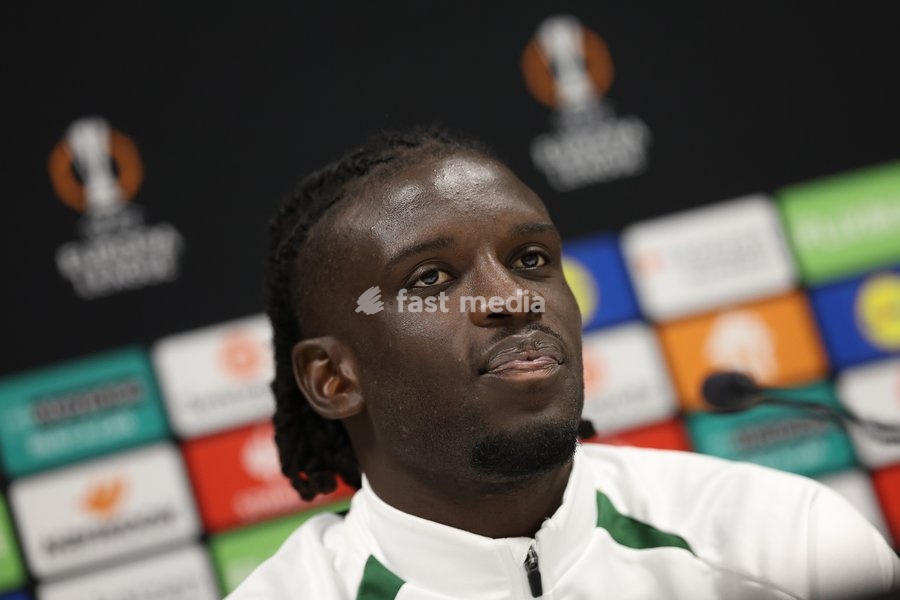 Union's Massire Sylla pictured during a press conference of Belgian soccer team Royale Union Saint-Gilloise, Wednesday 14 October 2026 in Leuven. The team is preparing for the 2nd match of the UEFA Europa League league phase against Spanish Real Sociedad tomorrow