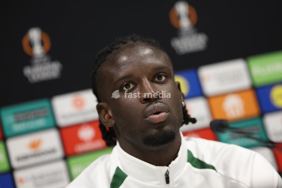 Union's Massire Sylla pictured during a press conference of Belgian soccer team Royale Union Saint-Gilloise, Wednesday 14 October 2026 in Leuven. The team is preparing for the 2nd match of the UEFA Europa League league phase against Spanish Real Sociedad tomorrow