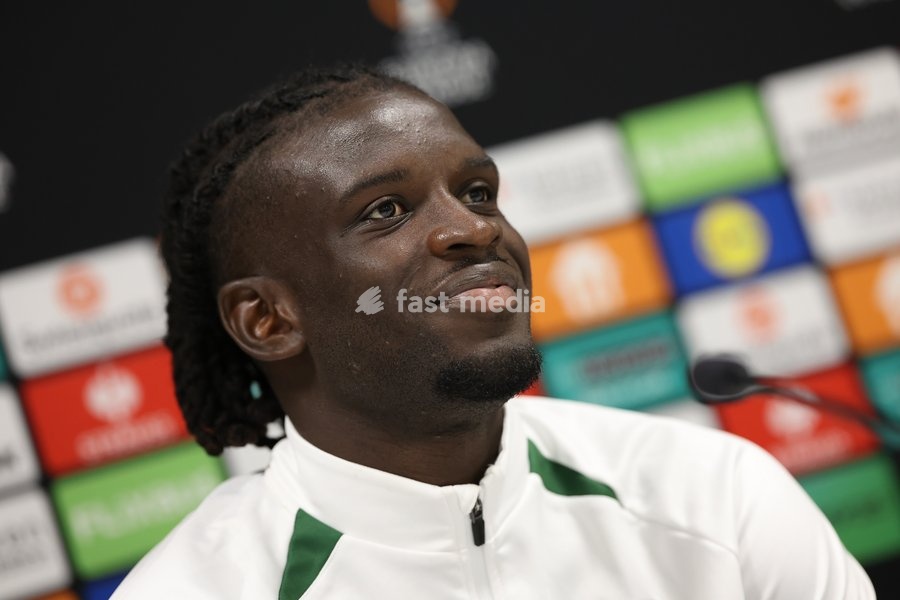 Union's Massire Sylla pictured during a press conference of Belgian soccer team Royale Union Saint-Gilloise, Wednesday 14 October 2026 in Leuven. The team is preparing for the 2nd match of the UEFA Europa League league phase against Spanish Real Sociedad tomorrow