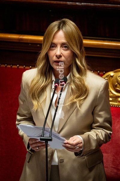 Italian Prime Minister Giorgia Meloni addresses the Italian Senate ahead of the next European Council meeting at Palazzo Madama in Rome, Italy, on 14 October 2026