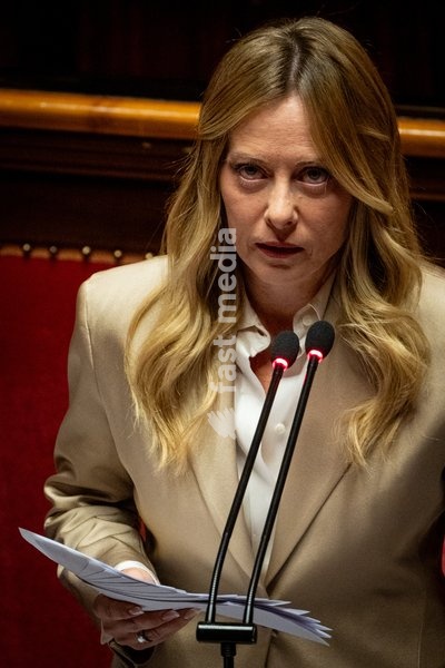 Italian Prime Minister Giorgia Meloni addresses the Italian Senate ahead of the next European Council meeting at Palazzo Madama in Rome, Italy, on 14 October 2026