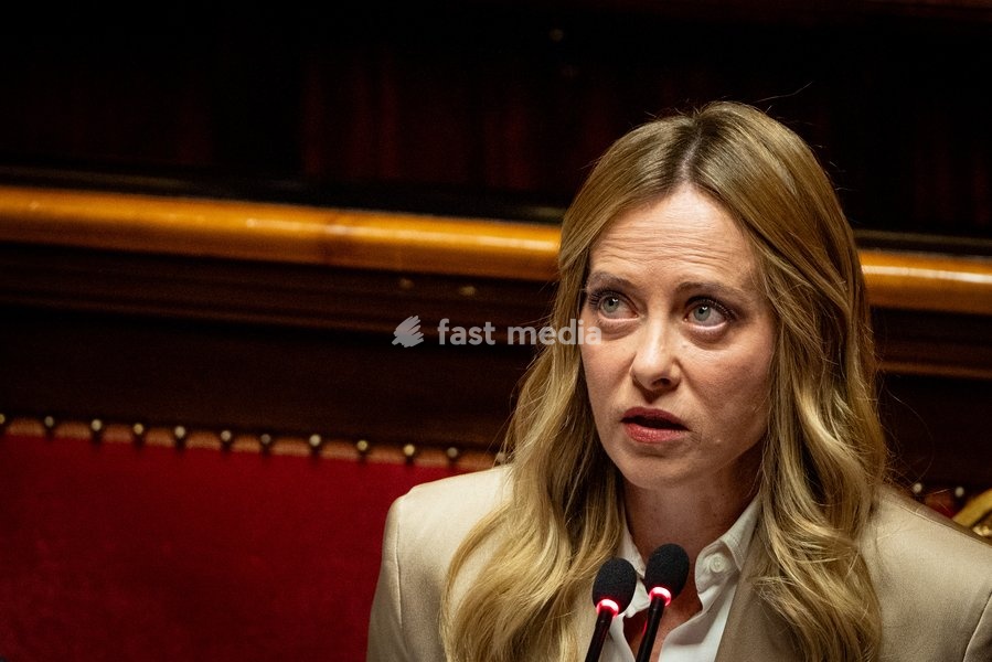 Italian Prime Minister Giorgia Meloni addresses the Italian Senate ahead of the next European Council meeting at Palazzo Madama in Rome, Italy, on 14 October 2026