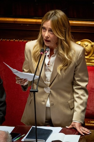 Italian Prime Minister Giorgia Meloni addresses the Italian Senate ahead of the next European Council meeting at Palazzo Madama in Rome, Italy, on 14 October 2026