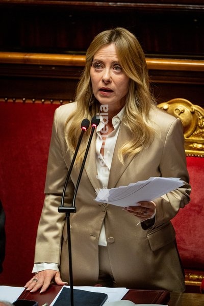 Italian Prime Minister Giorgia Meloni addresses the Italian Senate ahead of the next European Council meeting at Palazzo Madama in Rome, Italy, on 14 October 2026