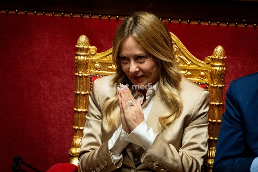 Italian Prime Minister Giorgia Meloni addresses the Italian Senate ahead of the next European Council meeting at Palazzo Madama in Rome, Italy, on 14 October 2026