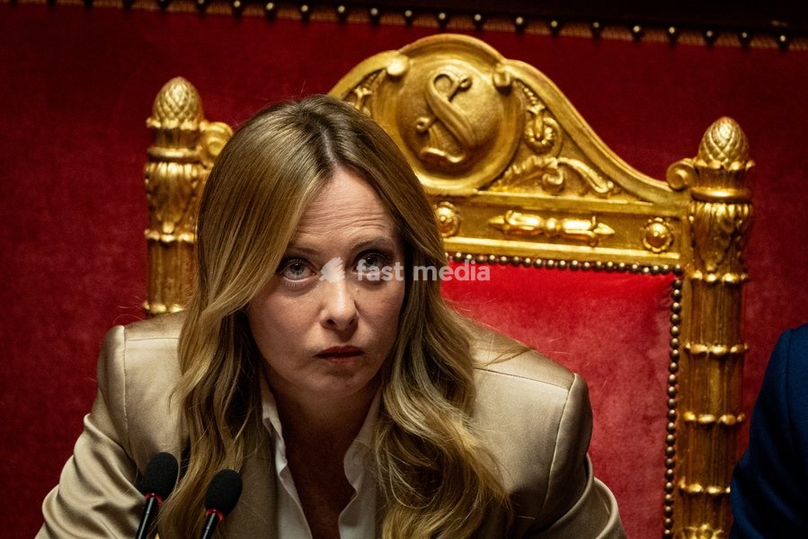 Italian Prime Minister Giorgia Meloni addresses the Italian Senate ahead of the next European Council meeting at Palazzo Madama in Rome, Italy, on 14 October 2026