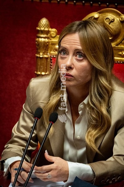 Italian Prime Minister Giorgia Meloni addresses the Italian Senate ahead of the next European Council meeting at Palazzo Madama in Rome, Italy, on 14 October 2026