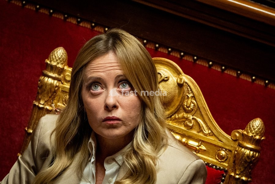 Italian Prime Minister Giorgia Meloni addresses the Italian Senate ahead of the next European Council meeting at Palazzo Madama in Rome, Italy, on 14 October 2026
