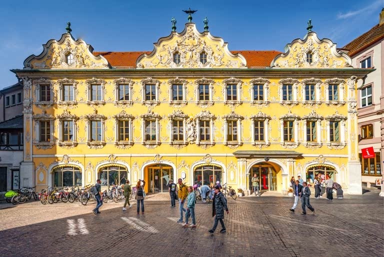 Falkenhaus Würzburg Rococo facade with ornate stucco and gables, landmark in Würzburg Bavaria Germany