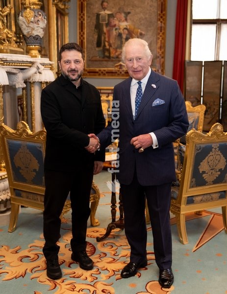 King Charles III during an audience with President of Ukraine Volodymyr Zelensky at Buckingham Palace, Central London. Picture date: Wednesday October 14, 2026