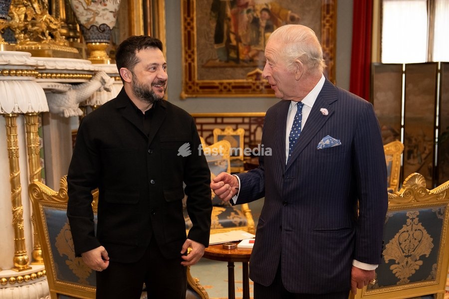 King Charles III during an audience with President of Ukraine Volodymyr Zelensky at Buckingham Palace, Central London. Picture date: Wednesday October 14, 2026