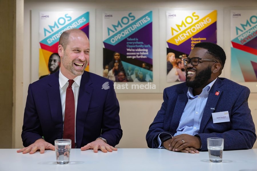14/10/2026. London, UK. The Prince of Wales meeting with scholars and alumni of The Amos Bursary at UrbanMBA to spotlight the programme’s support to the next generation of Black British leaders. The Amos Bursary is a leading charity that supports high-achieving young people of African and Caribbean…