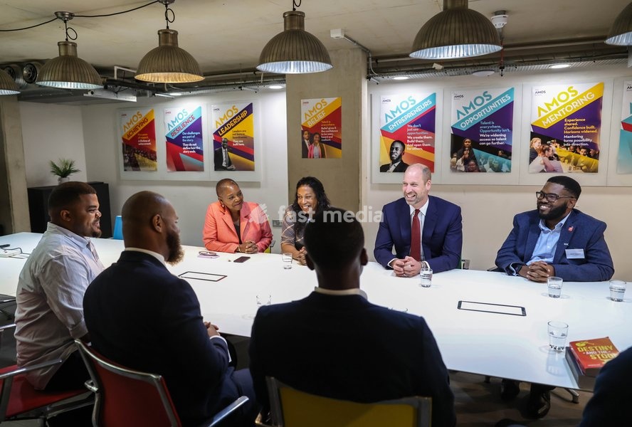 14/10/2026. London, UK. The Prince of Wales meeting with scholars and alumni of The Amos Bursary at UrbanMBA to spotlight the programme’s support to the next generation of Black British leaders. The Amos Bursary is a leading charity that supports high-achieving young people of African and Caribbean…