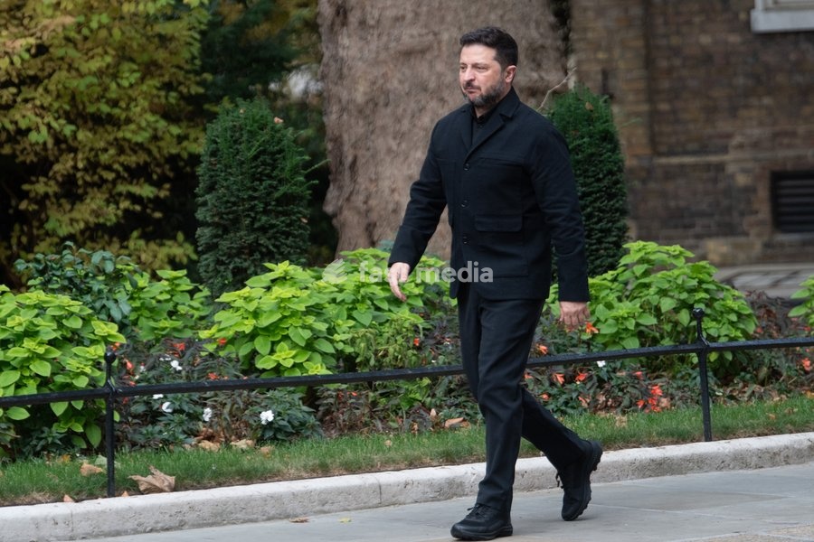Volodymyr Zelenskyy - President of Ukraine arrives for a bilateral meeting with British Prime Minister Andy Burnham in Downing Street, London, England, UK on Wednesday 14 October, 2026