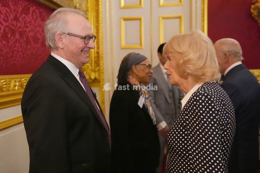 Queen Camilla speaking to Peter Davison, during a reception at St. James's Palace in London, to celebrate the Commonwealth Diaspora, ahead of the Commonwealth Heads of Government Meeting in Antigua and Barbuda. Picture date: Wednesday October 14, 2026