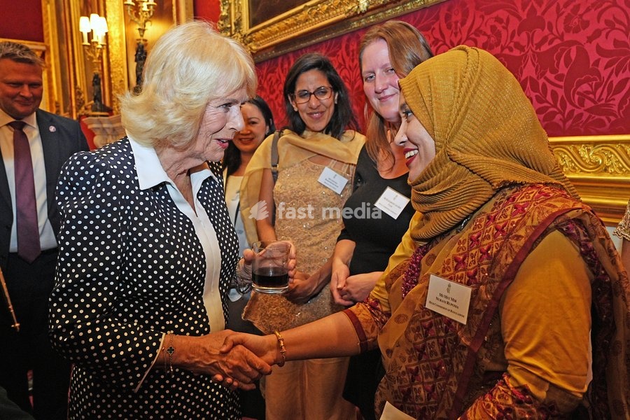 Queen Camilla speaking to Mst. Mir Nurani Rupoma, Bangladesh High Commission, during a reception at St. James's Palace in London, to celebrate the Commonwealth Diaspora, ahead of the Commonwealth Heads of Government Meeting in Antigua and Barbuda. Picture date: Wednesday October 14, 2026