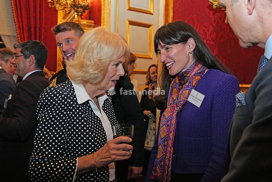 Queen Camilla speaking to Kristin Rechberger, CEO of Dynamic Planet, during a reception at St. James's Palace in London, to celebrate the Commonwealth Diaspora, ahead of the Commonwealth Heads of Government Meeting in Antigua and Barbuda. Picture date: Wednesday October 14, 2026