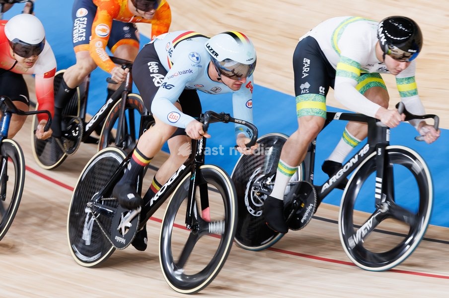 Belgian Lowie Nulens pictured in action at the Men's Keirin event at the UCI Track Cycling World Championships in Shanghai, China on Thursday 15 October 2026. The worlds are taking place from 14 to 18 October 2026