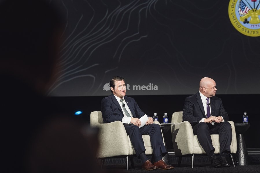 WASHINGTON, DC, OCTOBER 14: Secretary of War Pete Hegseth, Secretary of the Air Force Troy E. Meink, Acting Secretary of the Army Adam R. Telle, Acting Secretary of the Navy Hung Cao and Assistant Secretary of War for Special Operations and Low Intensity Conflict Derrick M. Anderson take part in…
