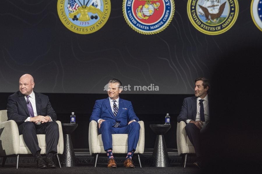 WASHINGTON, DC, OCTOBER 14: Secretary of War Pete Hegseth, Secretary of the Air Force Troy E. Meink, Acting Secretary of the Army Adam R. Telle, Acting Secretary of the Navy Hung Cao and Assistant Secretary of War for Special Operations and Low Intensity Conflict Derrick M. Anderson take part in…