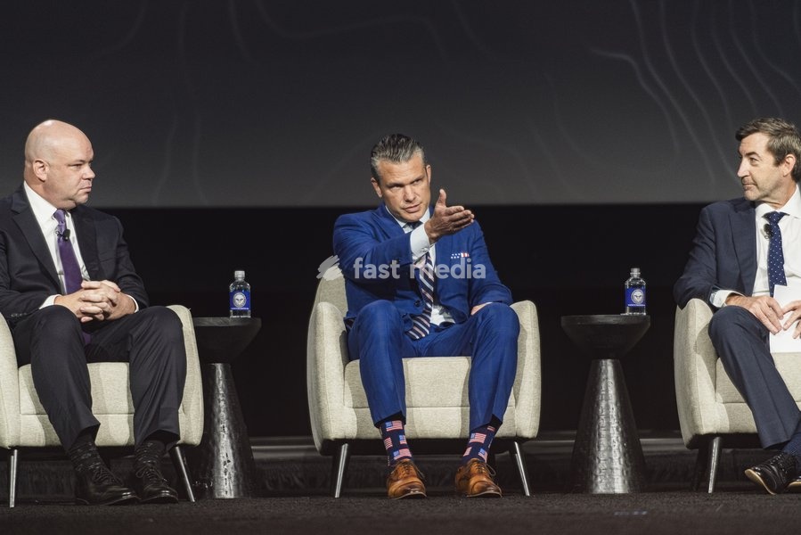WASHINGTON, DC, OCTOBER 14: Secretary of War Pete Hegseth, Secretary of the Air Force Troy E. Meink, Acting Secretary of the Army Adam R. Telle, Acting Secretary of the Navy Hung Cao and Assistant Secretary of War for Special Operations and Low Intensity Conflict Derrick M. Anderson take part in…