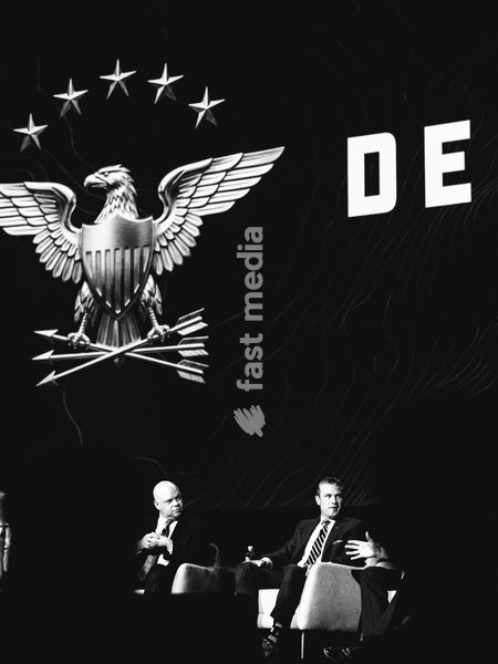 WASHINGTON, DC, OCTOBER 14: Secretary of War Pete Hegseth, Secretary of the Air Force Troy E. Meink, Acting Secretary of the Army Adam R. Telle, Acting Secretary of the Navy Hung Cao and Assistant Secretary of War for Special Operations and Low Intensity Conflict Derrick M. Anderson take part in…