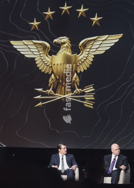 WASHINGTON, DC, OCTOBER 14: Secretary of War Pete Hegseth, Secretary of the Air Force Troy E. Meink, Acting Secretary of the Army Adam R. Telle, Acting Secretary of the Navy Hung Cao and Assistant Secretary of War for Special Operations and Low Intensity Conflict Derrick M. Anderson take part in…