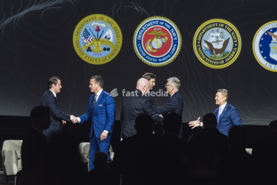 WASHINGTON, DC, OCTOBER 14: Secretary of War Pete Hegseth, Secretary of the Air Force Troy E. Meink, Acting Secretary of the Army Adam R. Telle, Acting Secretary of the Navy Hung Cao and Assistant Secretary of War for Special Operations and Low Intensity Conflict Derrick M. Anderson take part in…