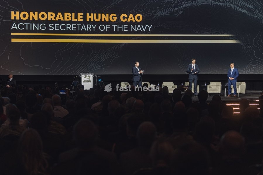 WASHINGTON, DC, OCTOBER 14: Secretary of War Pete Hegseth, Secretary of the Air Force Troy E. Meink, Acting Secretary of the Army Adam R. Telle, Acting Secretary of the Navy Hung Cao and Assistant Secretary of War for Special Operations and Low Intensity Conflict Derrick M. Anderson take part in…