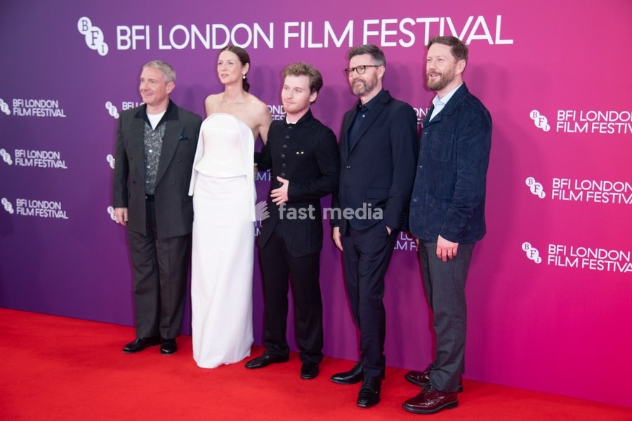(L-R) - Martin Freeman, Caitriona Balfe, Fred Hechinger, Andrew Haigh and Tristan Goligher attends the Festival Gala of 'A Long Winter' at The 70th BFI London Film Festival at Royal Festival Hall, Southbank, London, England, UK on Wednesday 14 October, 2026