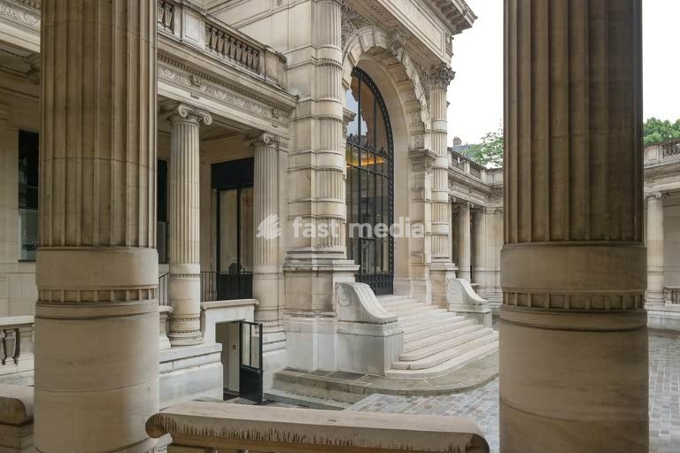 Neoclassical colonnade and entrance arch of the Palais Galliera fashion museum, Paris
