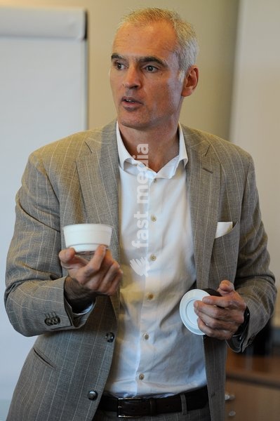 Xavier Rombouts pictured during a press conference of Rombouts Coffee on the company's innovations, presence in 36 countries, and future plans, on the occasion of the 130th anniversary, on Thursday 15 October 2026 in Aartselaar, Antwerp