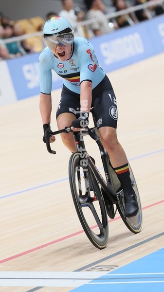 Belgian Lotte Kopecky celebrates after winning the Women's Elimination event at the UCI Track Cycling World Championships in Shanghai, China on Thursday 15 October 2026. The worlds are taking place from 14 to 18 October 2026