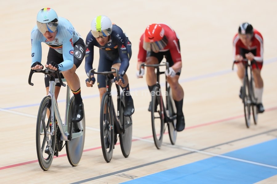 Belgian Lindsay De Vylder pictured in action during the Men's Scratch event at the UCI Track Cycling World Championships in Shanghai, China on Thursday 15 October 2026. The worlds are taking place from 14 to 18 October 2026