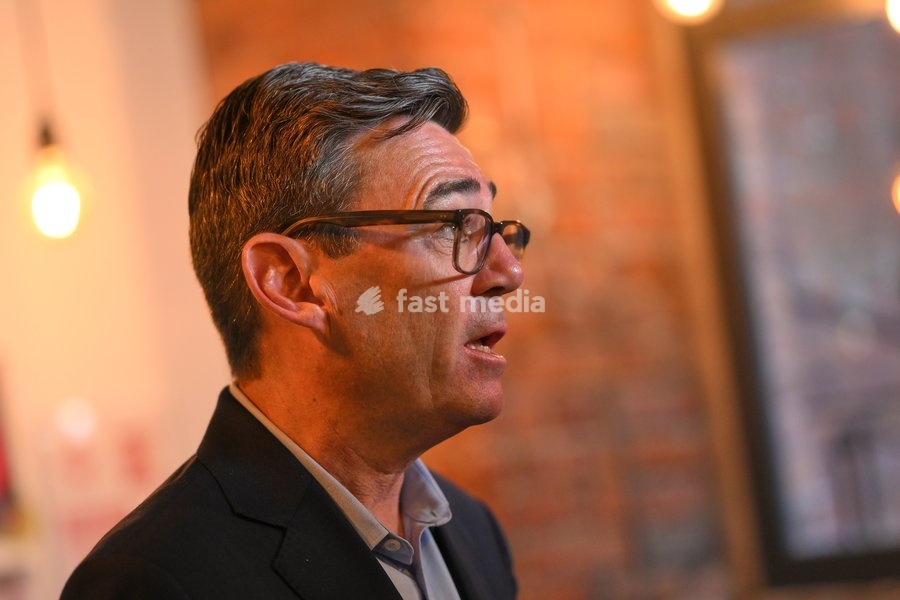 Britain's Prime Minister Andy Burnham speaks to employees during his visit of the King's Trust charity in Manchester, England, Thursday, Oct. 15, 2026