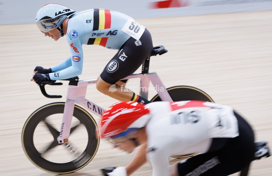 Belgian Lindsay De Vylder pictured in action during the Men's Scratch event at the UCI Track Cycling World Championships in Shanghai, China on Thursday 15 October 2026. The worlds are taking place from 14 to 18 October 2026