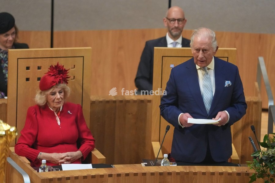 Britain's King Charles III holds a speech during the Ceremonial Opening of the Seventh Senedd in Cardiff, Wales, Thursday, Oct. 15, 2026