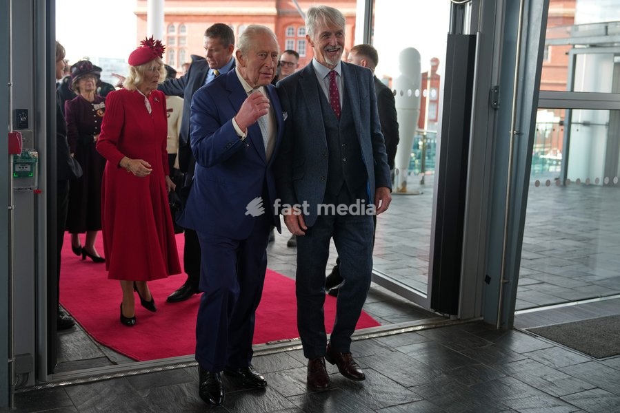 Britain's King Charles III and Queen Camilla arrive to attend the Ceremonial Opening of the Seventh Senedd in Cardiff, Wales, Thursday, Oct. 15, 2026
