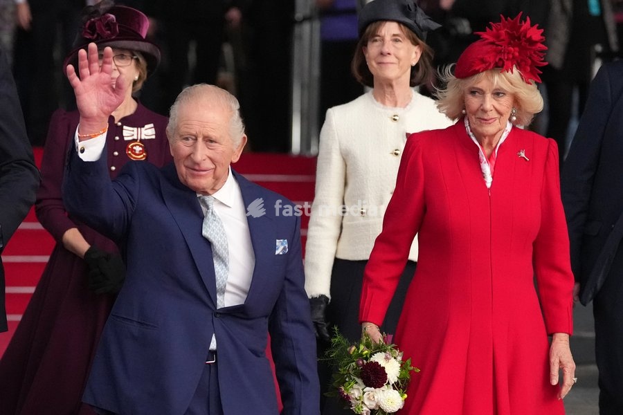 Britain's King Charles III and Queen Camilla leave after attending the Ceremonial Opening of the Seventh Senedd in Cardiff, Wales, Thursday, Oct. 15, 2026