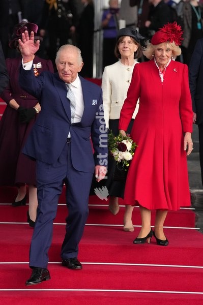 Britain's King Charles III and Queen Camilla leave after attending the Ceremonial Opening of the Seventh Senedd in Cardiff, Wales, Thursday, Oct. 15, 2026