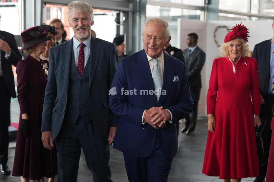 Britain's King Charles III and Queen Camilla are welcomed by Presiding Officer Huw Irranca Davies for the Ceremonial Opening of the Seventh Senedd in Cardiff, Wales, Thursday, Oct. 15, 2026