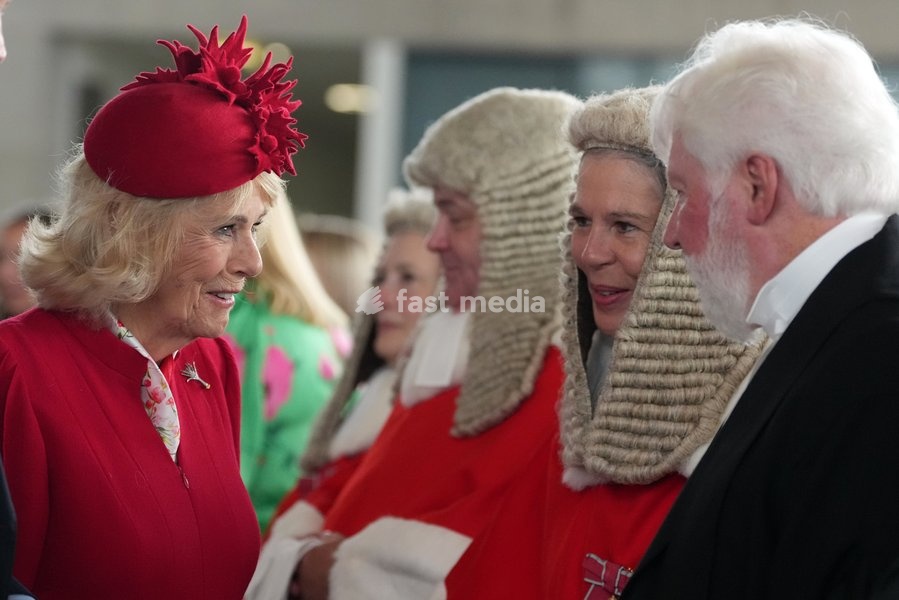 Britain's Queen Camilla meets members of the judiciary during the Ceremonial Opening of the Seventh Senedd in Cardiff, Wales, Thursday, Oct. 15, 2026