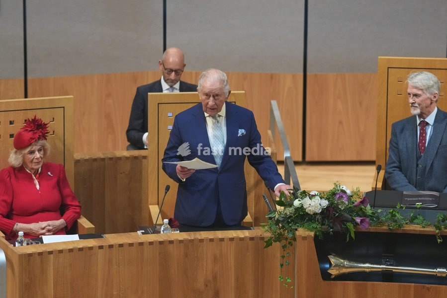 Britain's King Charles III holds a speech during the Ceremonial Opening of the Seventh Senedd in Cardiff, Wales, Thursday, Oct. 15, 2026