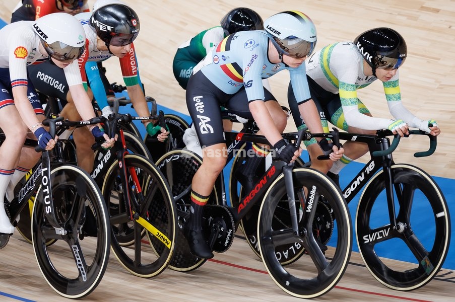 Belgian Lotte Kopecky, winner of the gold medal pictured in action during the Women's Elimination event at the UCI Track Cycling World Championships in Shanghai, China on Thursday 15 October 2026. The worlds are taking place from 14 to 18 October 2026