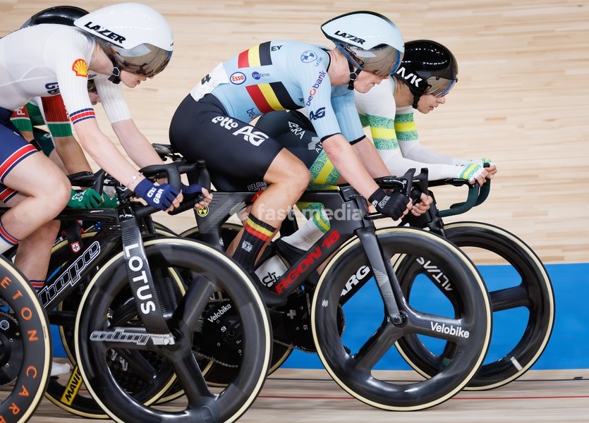 Belgian Lotte Kopecky, winner of the gold medal pictured in action during the Women's Elimination event at the UCI Track Cycling World Championships in Shanghai, China on Thursday 15 October 2026. The worlds are taking place from 14 to 18 October 2026