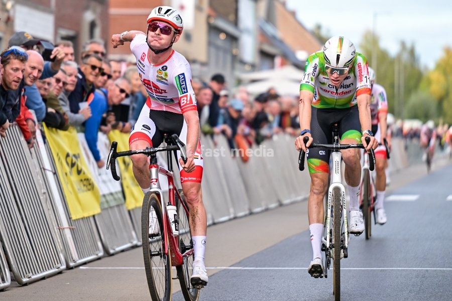 Belgium's Gerben Kuypers wins ahead of Belgium's Witse Meeussen in the men elite race of the 'Kermiscross' cyclocross cycling event, on Thursday 15 October 2026, in Ardooie